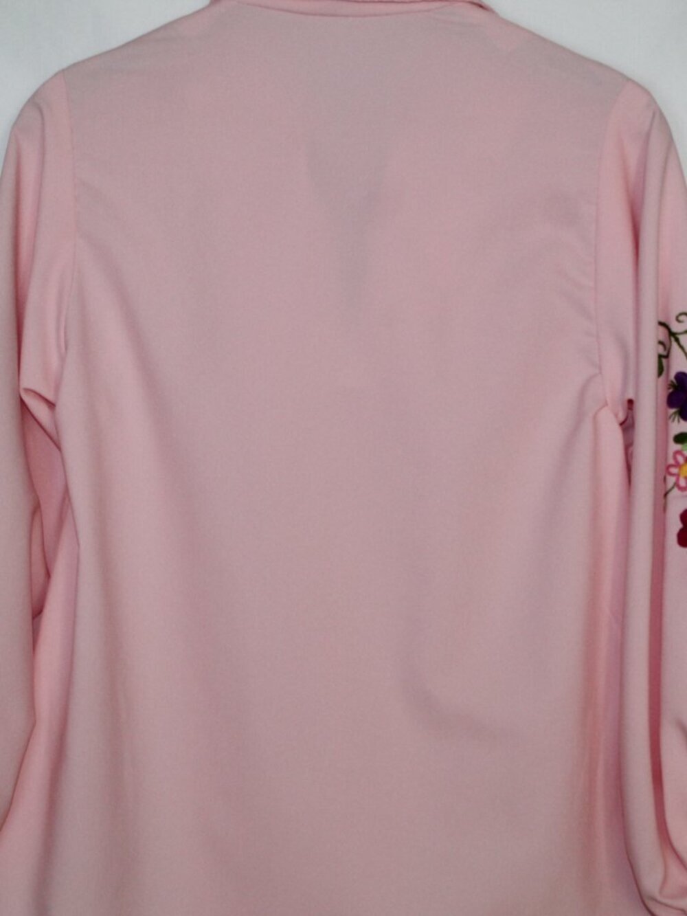 Vintage 70s women's blouse pink handmade pointed collar floral embroidered - Picture 8 of 11